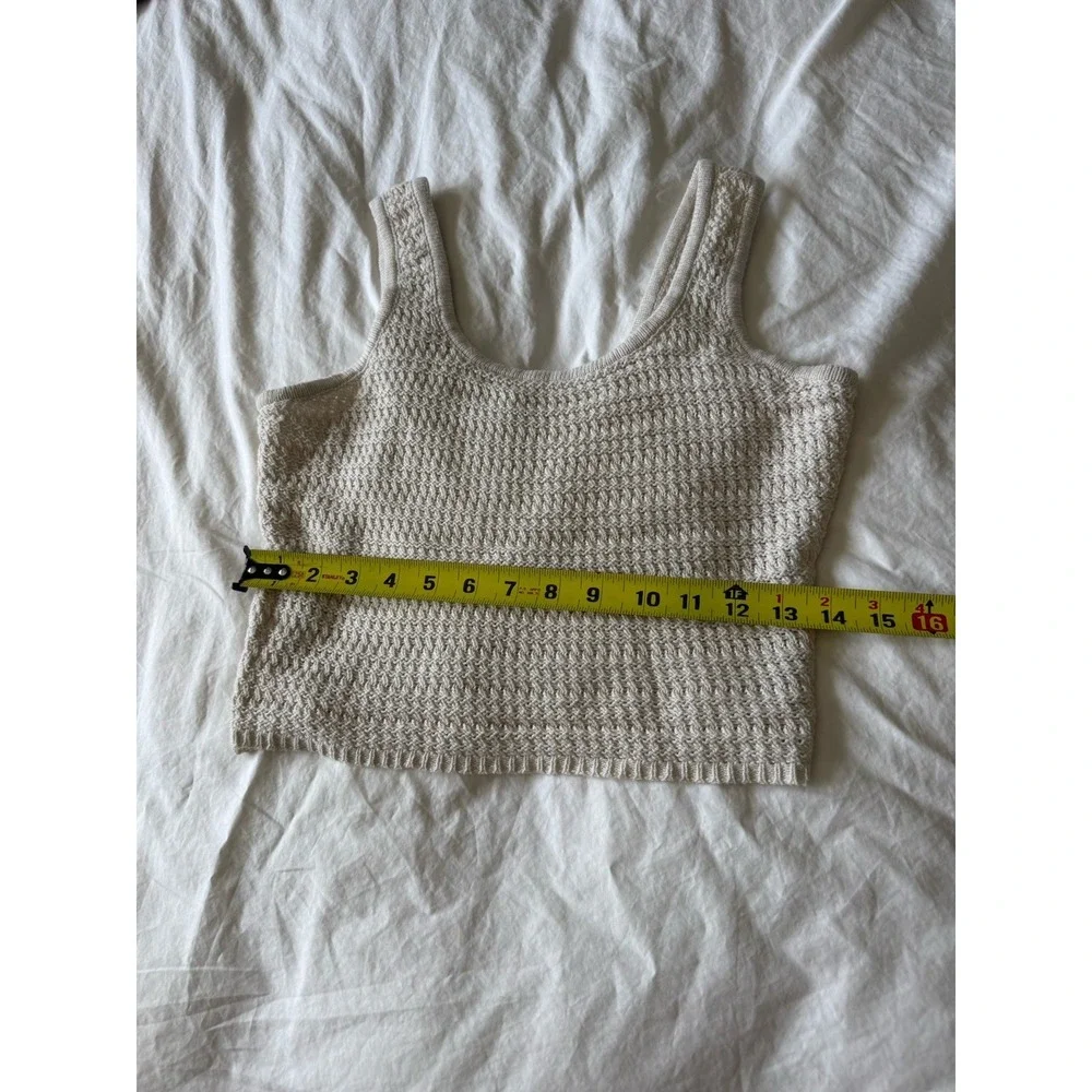 Freshman 1996 Women's S Beige Solid Knit Straight Neck Strap Crop Tank